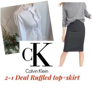 2-1 Deal Ruffled top+Calvin Klein skirt size small.. what a deal